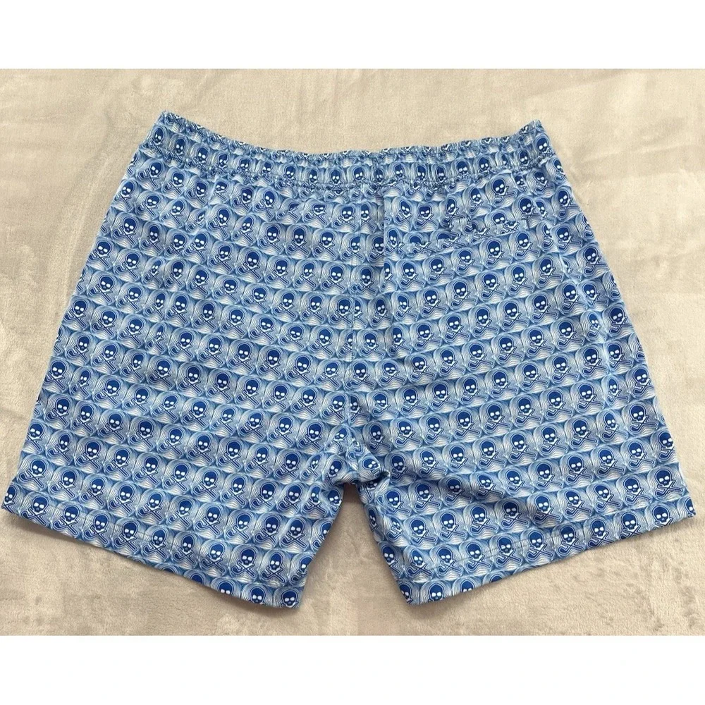 Robert Graham Swim Trunks Shorts Men 2XL Blue Skull Print Compression Lined Surf